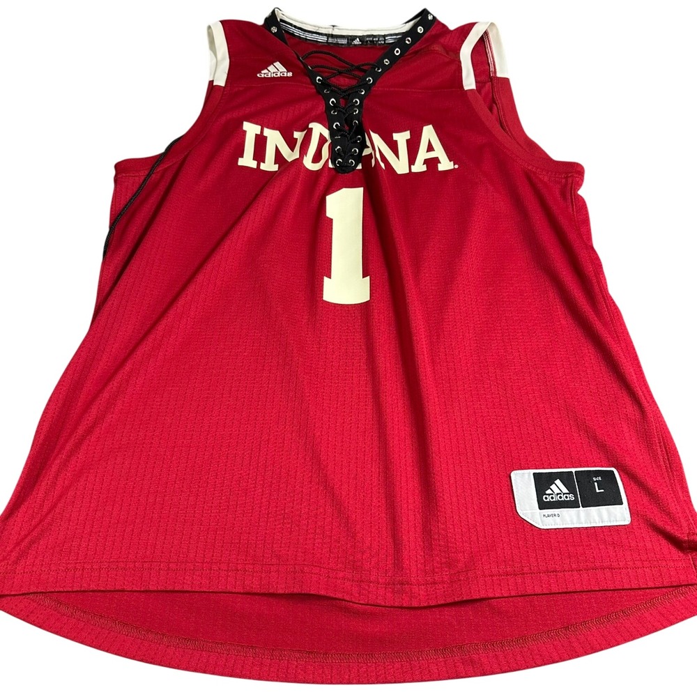 Adidas Indiana Hoosiers #1 Lace Front Basketball Jersey Size L Red‎ Custom Rare